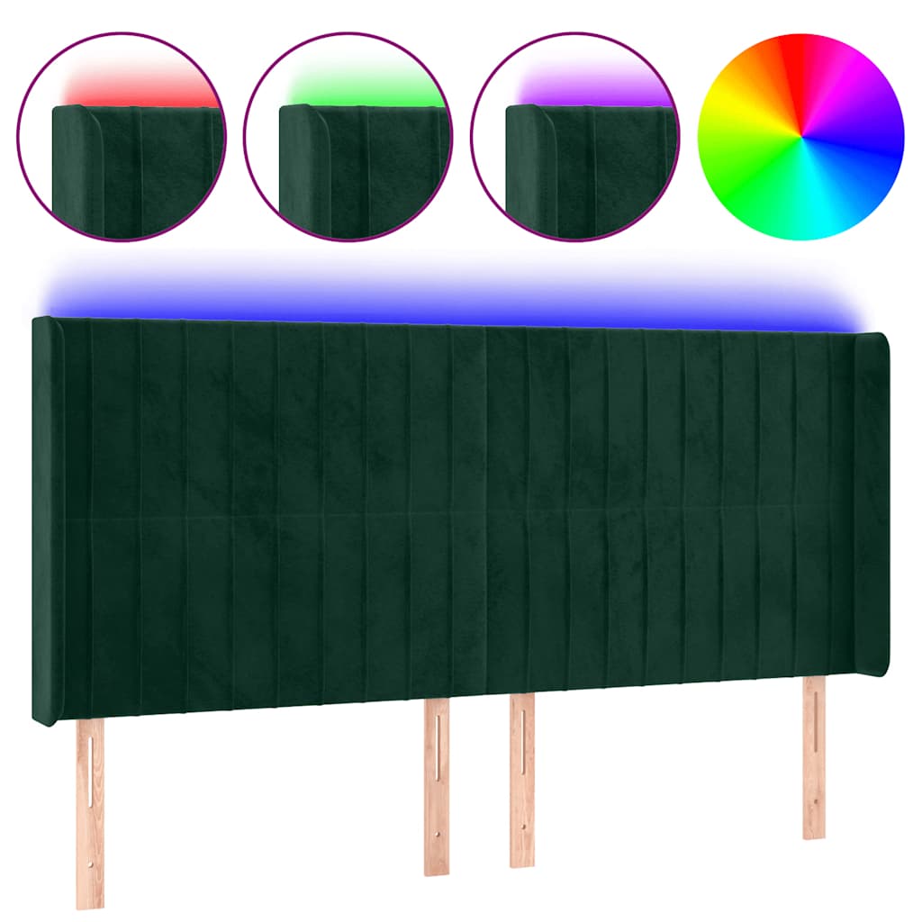 vidaXL Čelo postele s LED tmavozelené 183x16x118/128 cm zamat