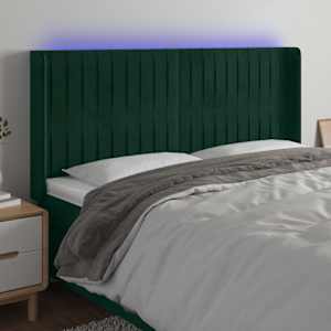 Čelo postele s LED tmavě zelené 183 x 16 x 118/128 cm samet - obrázek 1