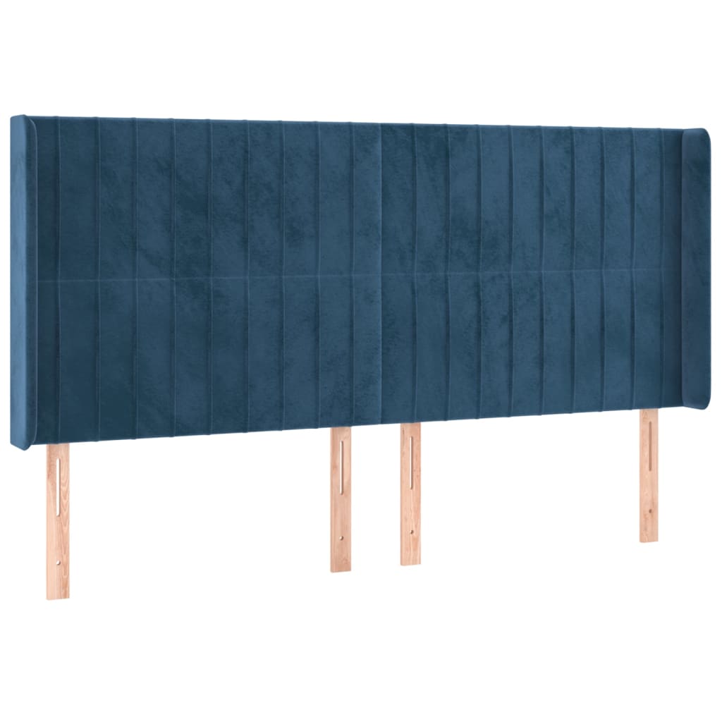 vidaXL Hoofdbord LED 183x16x118/128 cm fluweel donkerblauw afbeelding