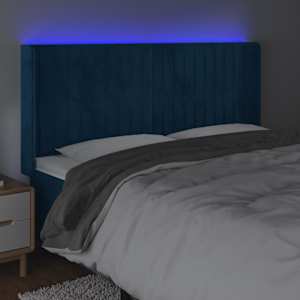 Čelo postele s LED tmavě modré 183 x 16 x 118/128 cm samet - obrázek 4