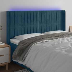 Čelo postele s LED tmavě modré 183 x 16 x 118/128 cm samet - obrázek 1