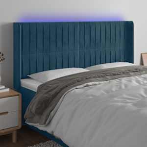 LED posteljno vzglavje temno modro 183x16x118/128 cm žamet
