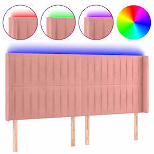 vidaXL LED-voodipeats, roosa, 183x16x118/128 cm, samet
