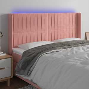 Čelo postele s LED růžové 183 x 16 x 118/128 cm samet - obrázek 1