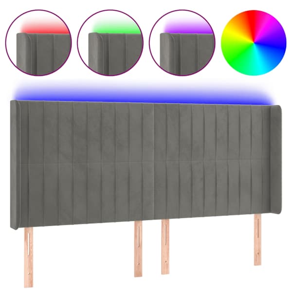 vidaXL LED-voodipeats, helehall, 203x16x118/128 cm, samet