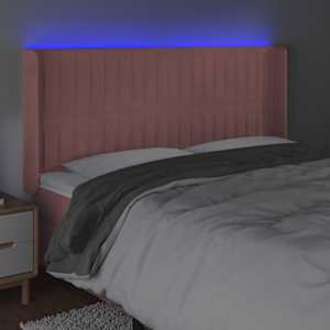 Čelo postele s LED růžové 203 x 16 x 118/128 cm samet - obrázek 4