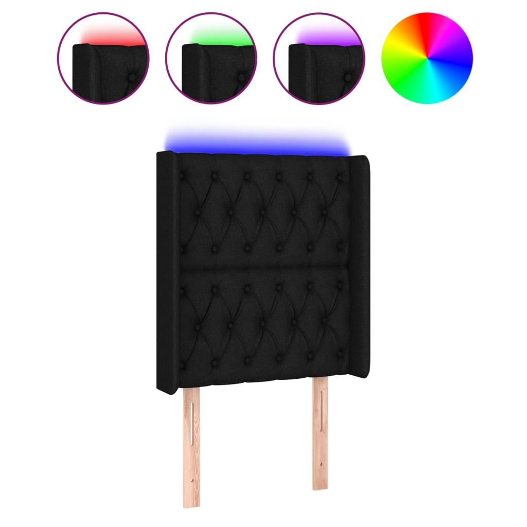 vidaXL Čelo postele s LED černé 83 x 16 x 118/128 cm textil