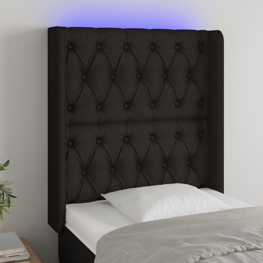 vidaXL Tăblie de pat cu LED, negru, 83x16x118/128 cm, textil
