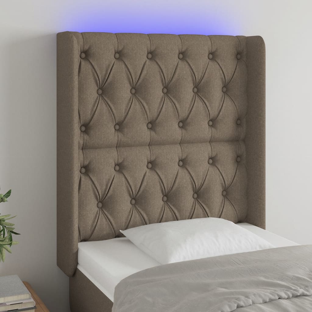 vidaXL Tăblie de pat cu LED, gri taupe, 83x16x118/128 cm, textil