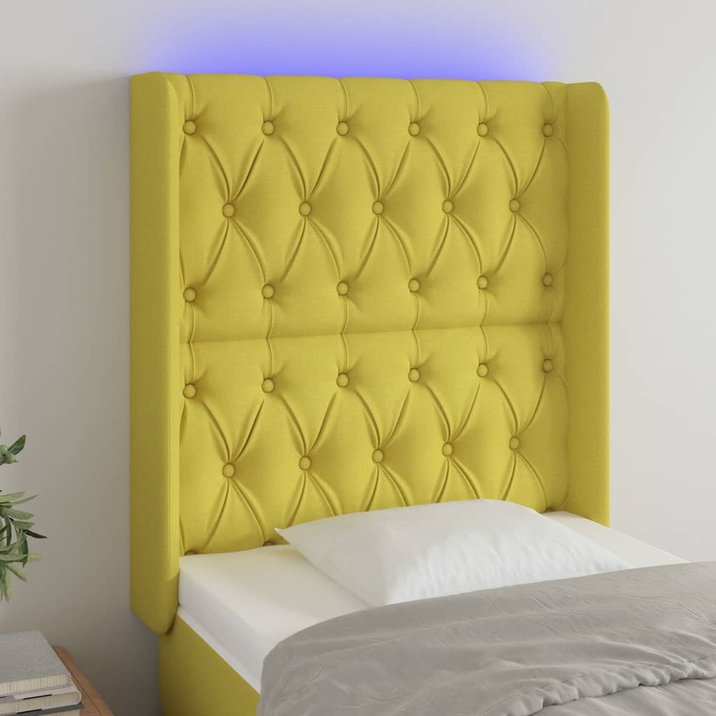 vidaXL Tăblie de pat cu LED, verde, 83x16x118/128 cm, textil