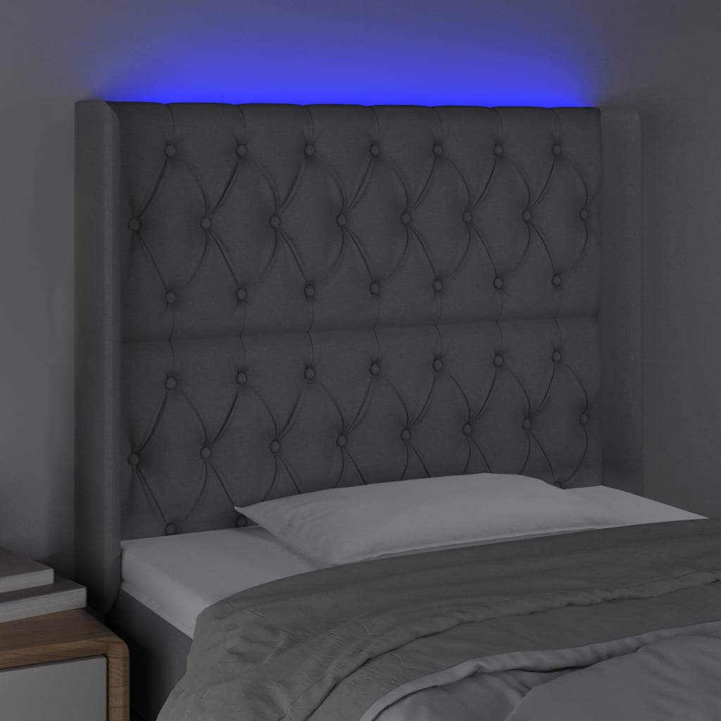  Čelo postele s LED bledosivé 93x16x118/128 cm látka