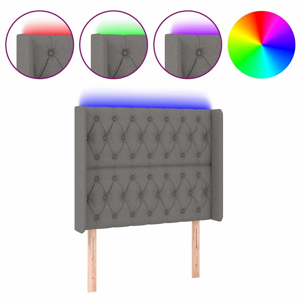 vidaXL Hoofdbord LED 93x16x118/128 cm stof donkergrijs grijs, foto 3