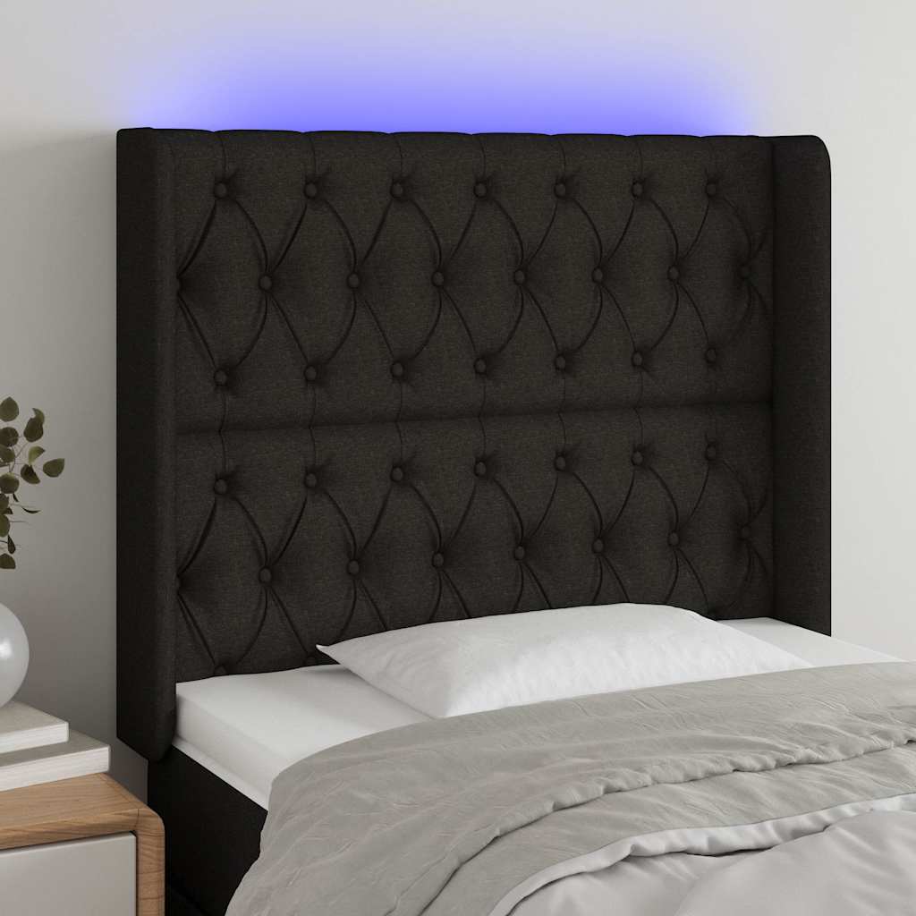 Sengegavl Med LED-lys Stof - Sort / 93 X 16 x 118/128 cm