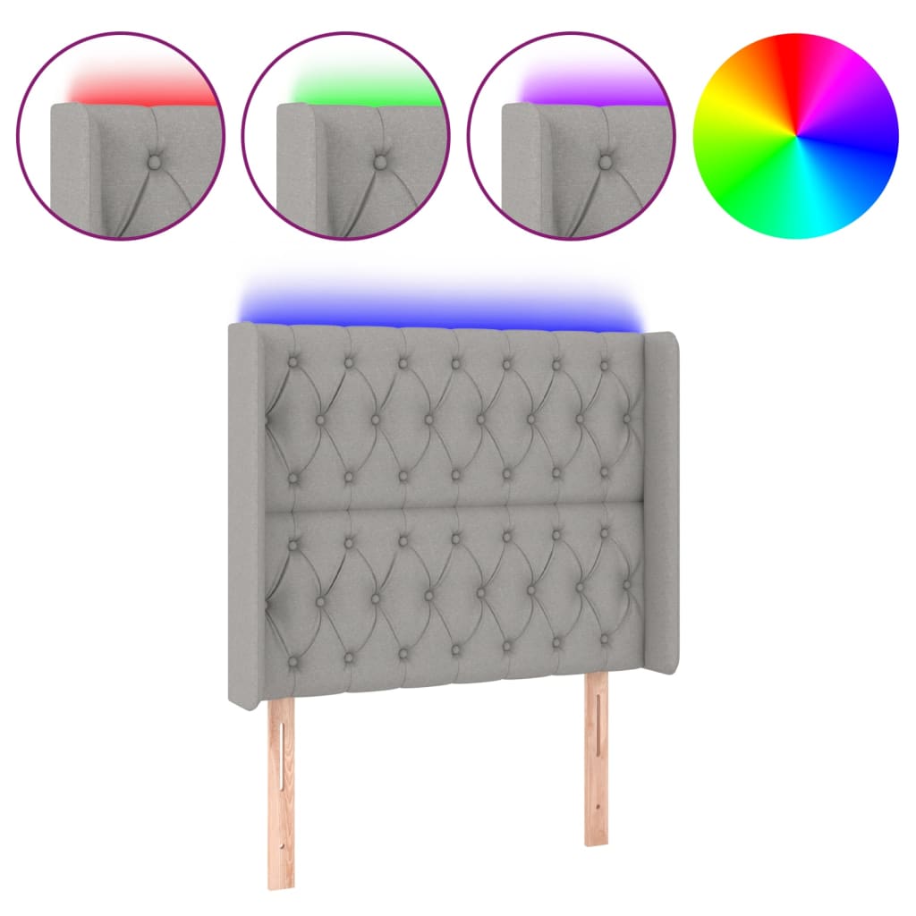 vidaXL Čelo postele s LED světle šedé 103x16x118/128 cm textil