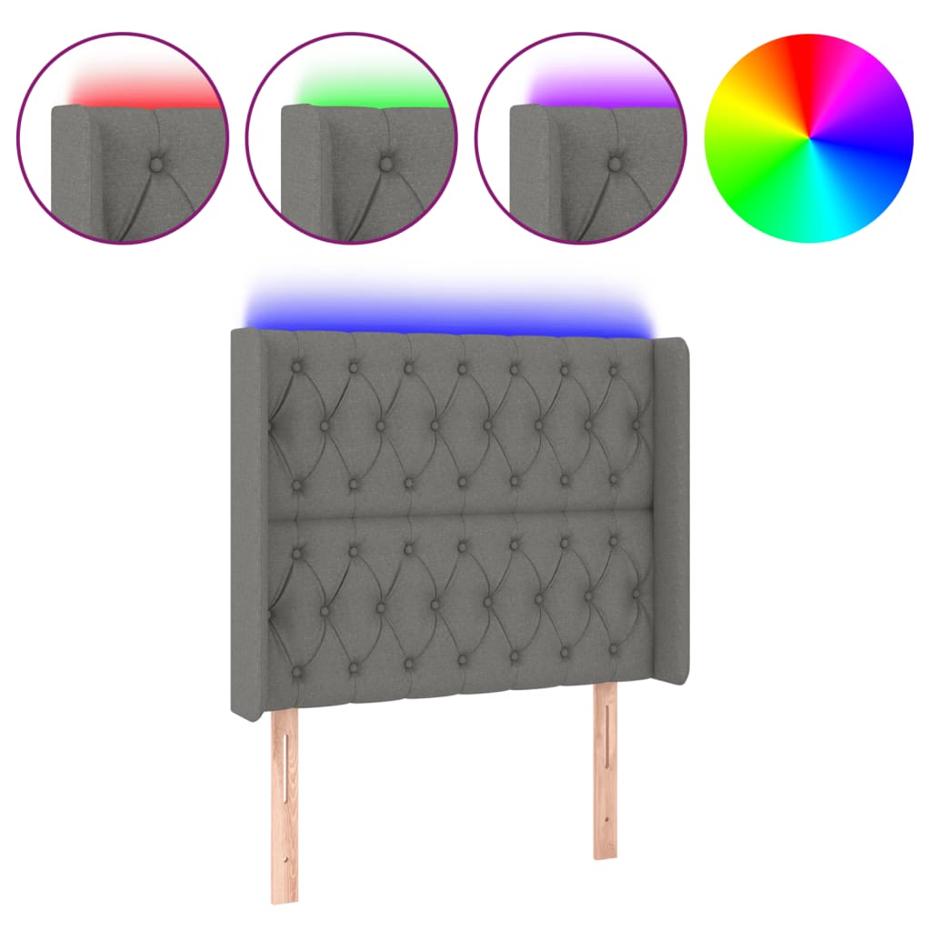 vidaXL Čelo postele s LED tmavě šedé 103 x 16 x 118/128 cm textil