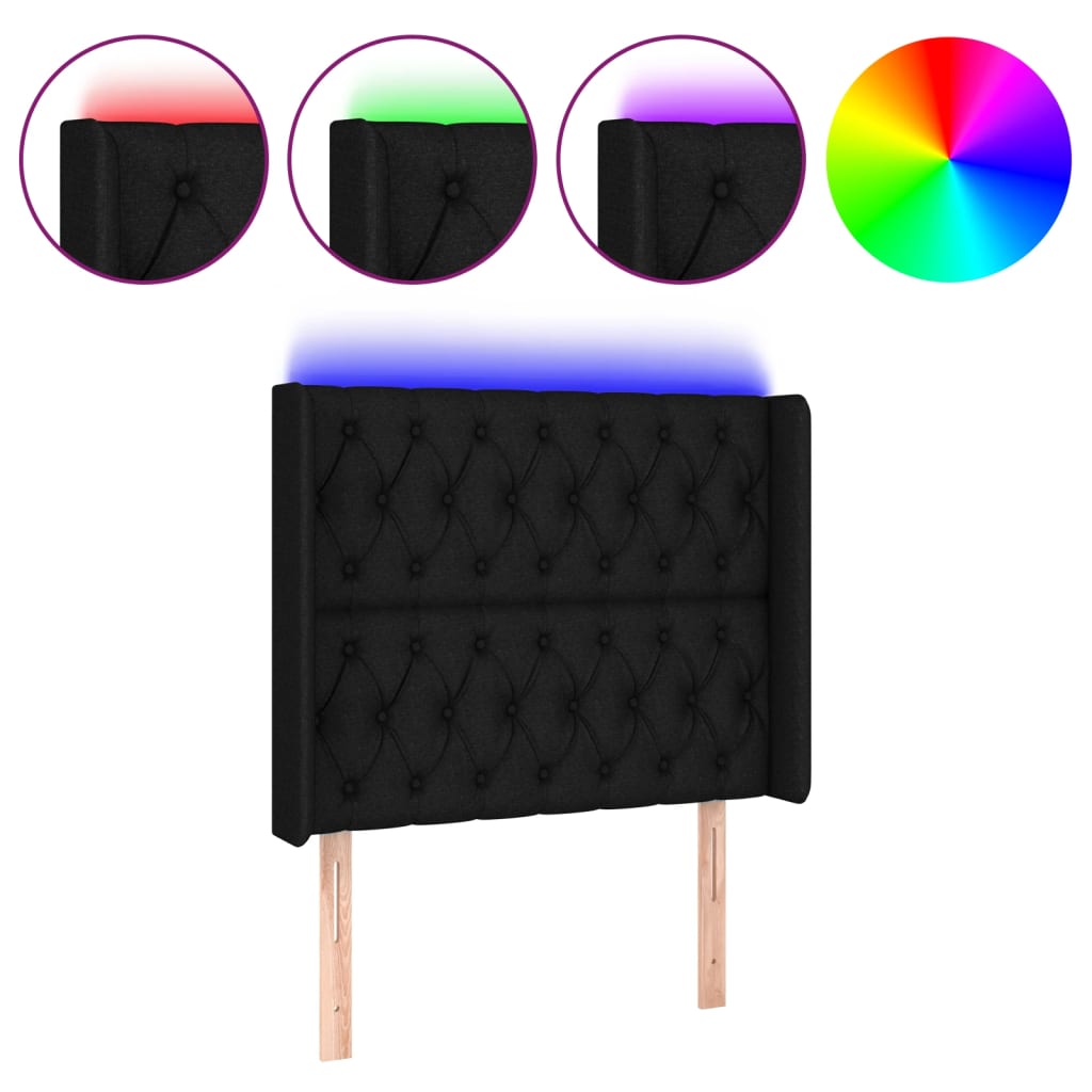 vidaXL Čelo postele s LED černé 103 x 16 x 118/128 cm textil