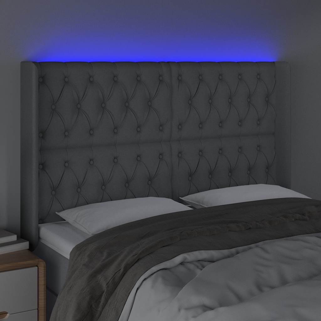 vidaXL Hoofdbord LED 147x16x118/128 cm stof lichtgrijs grijs, foto 2