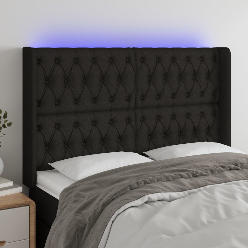 gultas galvgalis ar LED, 147x16x118/128 cm, melns audums | Stepinfit.lv