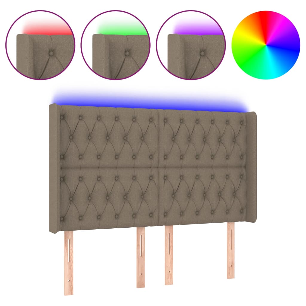 vidaXL Čelo postele s LED taupe 147 x 16 x 118/128 cm textil