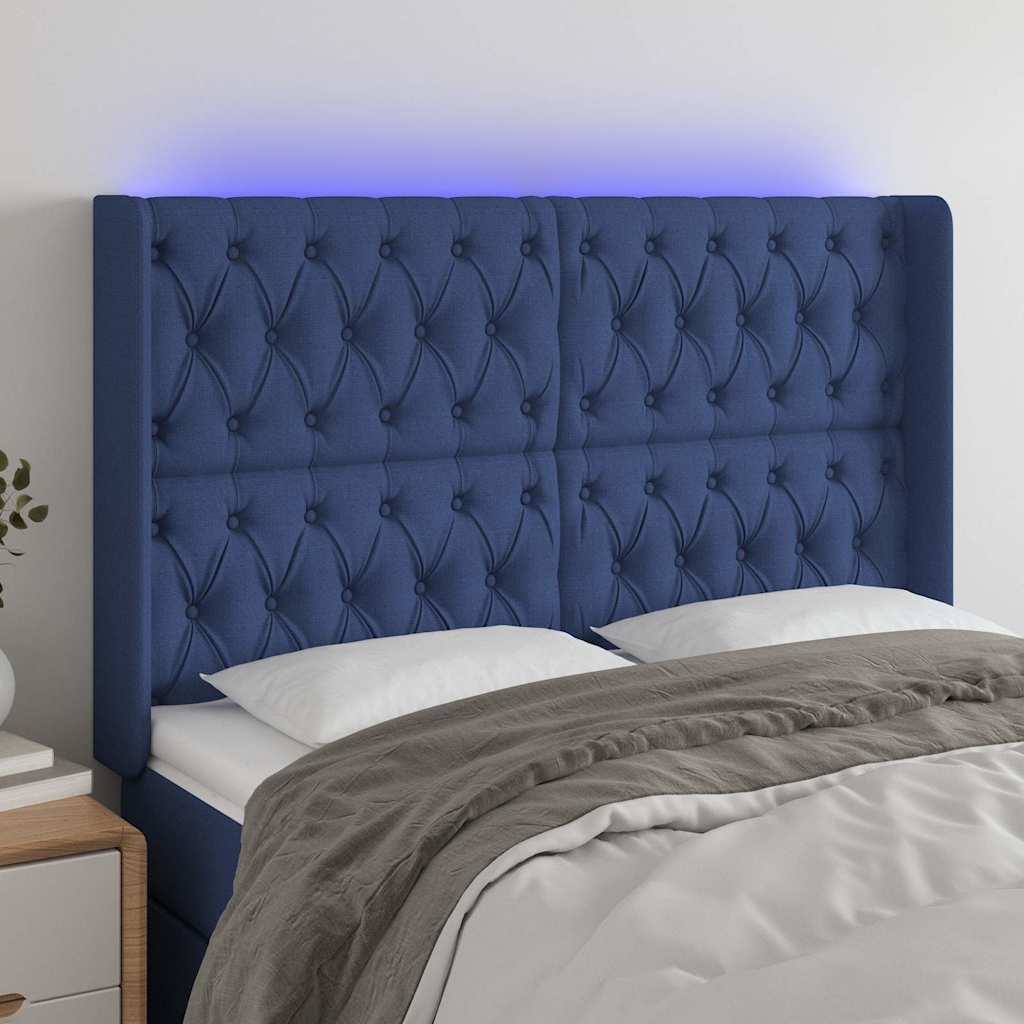 Sengegavl Med LED-lys Stof - Blå / 147 X 16 x 118/128 cm