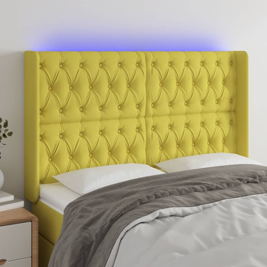 vidaXL Čelo postele s LED zelené 147 x 16 x 118/128 cm textil