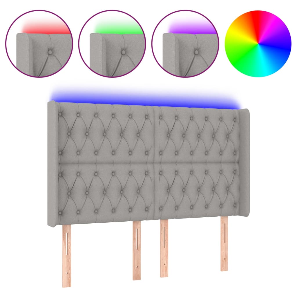 vidaXL Čelo postele s LED světle šedé 163x16x118/128 cm textil