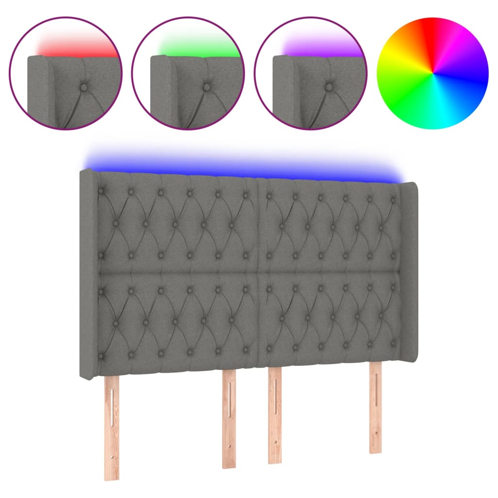 vidaXL Čelo postele s LED tmavě šedé 163 x 16 x 118/128 cm textil