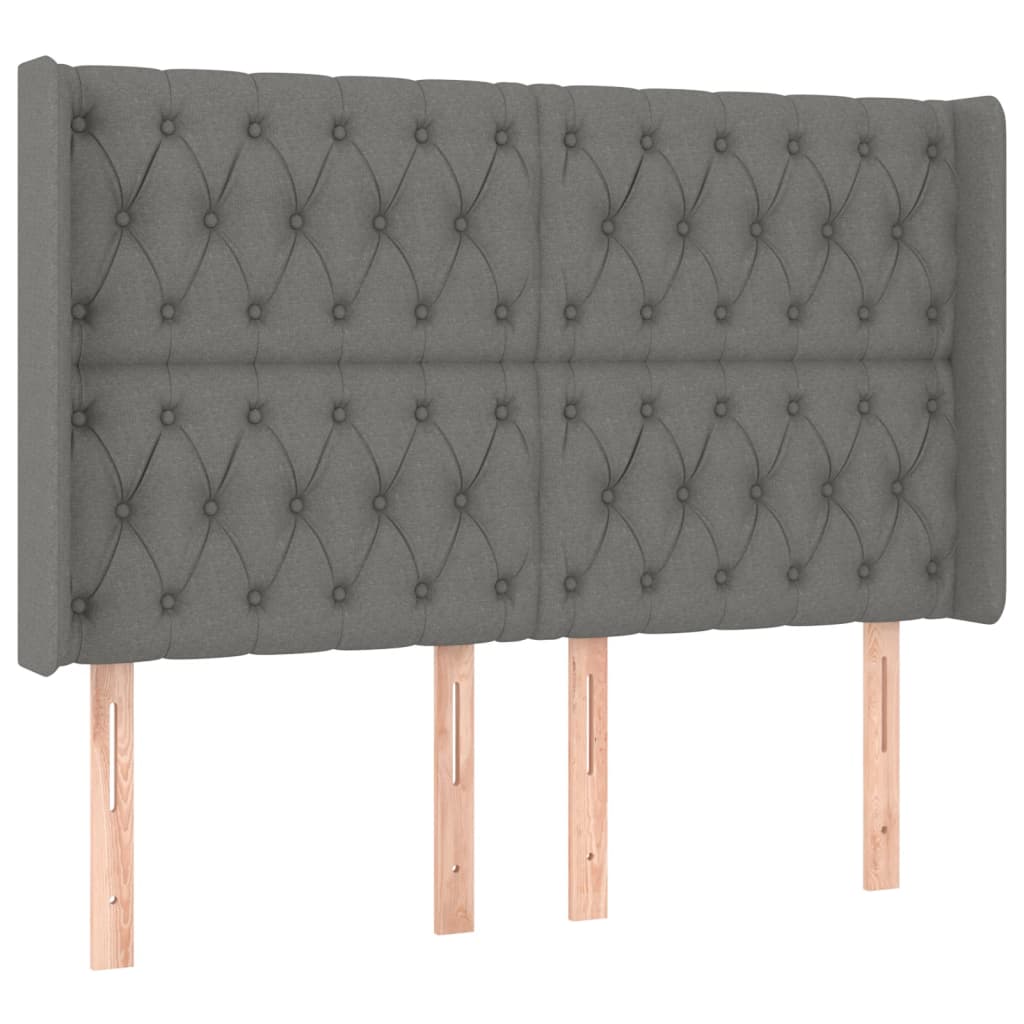 vidaXL Hoofdbord LED 163x16x118/128 cm stof donkergrijs afbeelding