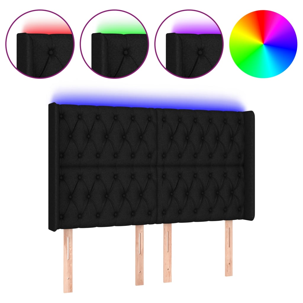 vidaXL Čelo postele s LED černé 163 x 16 x 118/128 cm textil