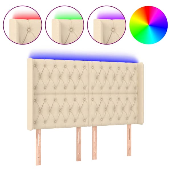 vidaXL LED-voodipeats, kreemjas, 163x16x118/128 cm, kangas