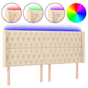 vidaXL LED-voodipeats, kreemjas, 183x16x118/128 cm, kangas