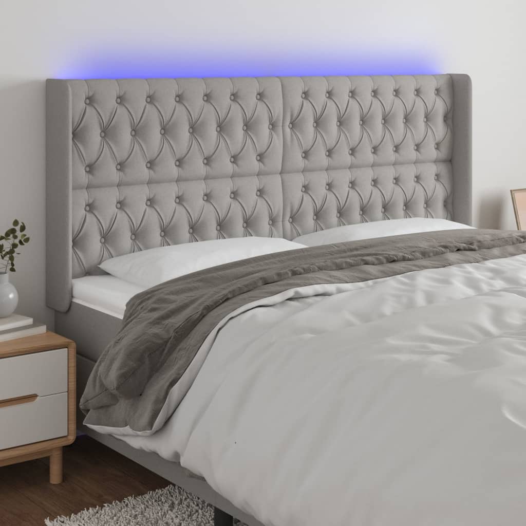 vidaXL Tăblie de pat cu LED, gri deschis, 203x16x118/128 cm, textil