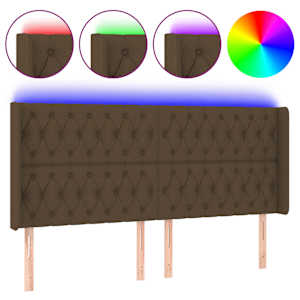 vidaXL LED-voodipeats, tumepruun, 203x16x118/128 cm, kangas