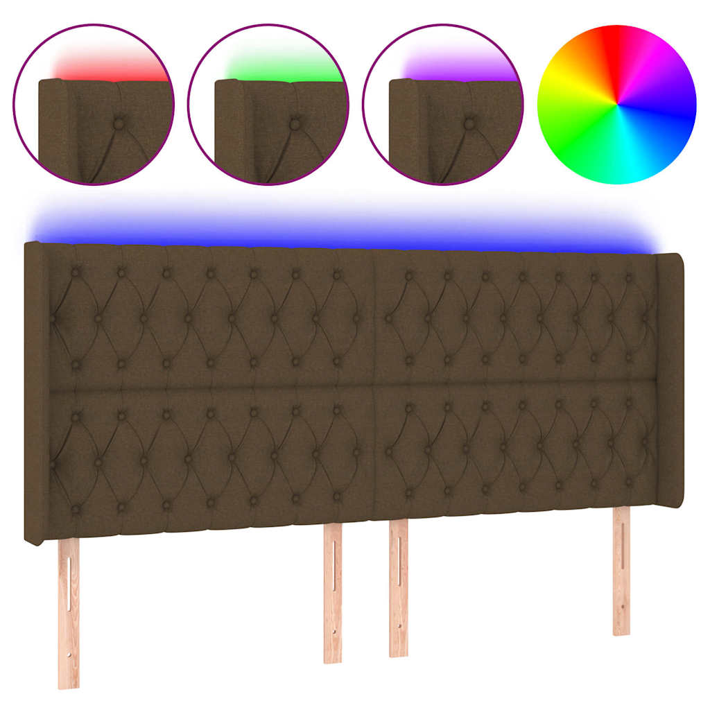 vidaXL Hoofdbord LED 203x16x118/128 cm stof donkerbruin bruin, foto 3