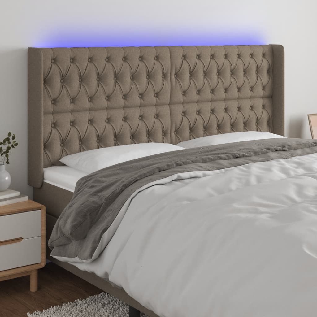 vidaXL Tăblie de pat cu LED, gri taupe, 203x16x118/128 cm, textil