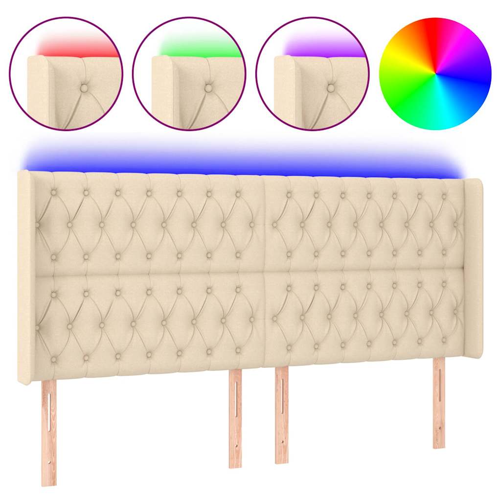vidaXL Tăblie de pat cu LED, crem, 203x16x118/128 cm, textil