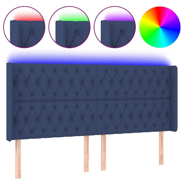 vidaXL LED-voodipeats, sinine, 203x16x118/128 cm, kangas