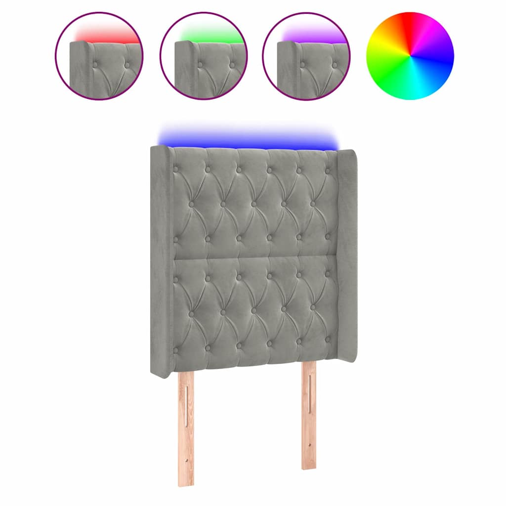 vidaXL Hoofdbord LED 83x16x118/128 cm fluweel lichtgrijs grijs, foto 3
