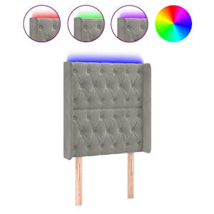 Čelo postele s LED světle šedé 83 x 16 x 118/128 cm samet - obrázek 2