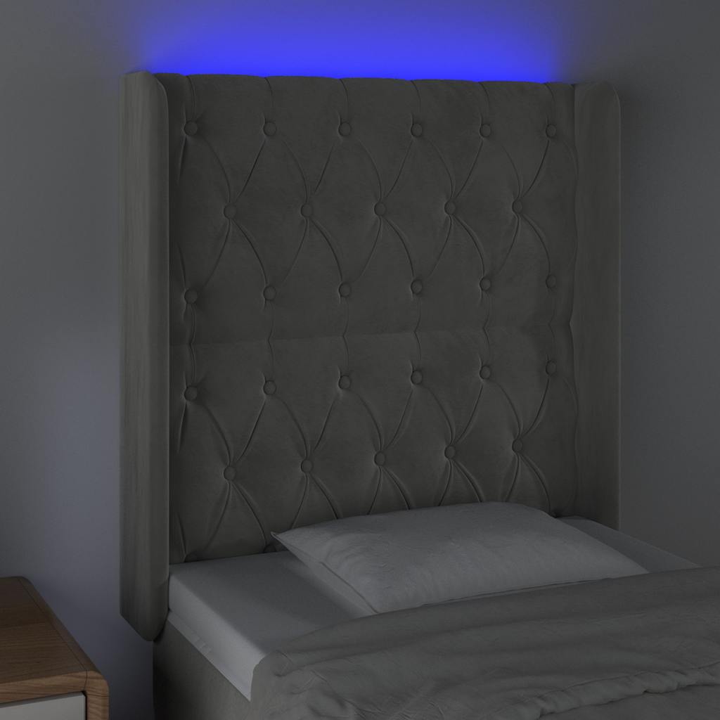 vidaXL Hoofdbord LED 83x16x118/128 cm fluweel lichtgrijs grijs, foto 2