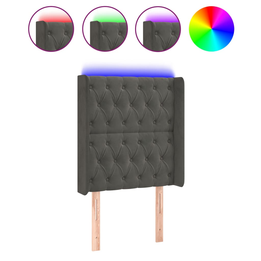 Thumbnail - vidaXL LED Kopfteil Dunkelgrau 83x16x118/128 cm Samt