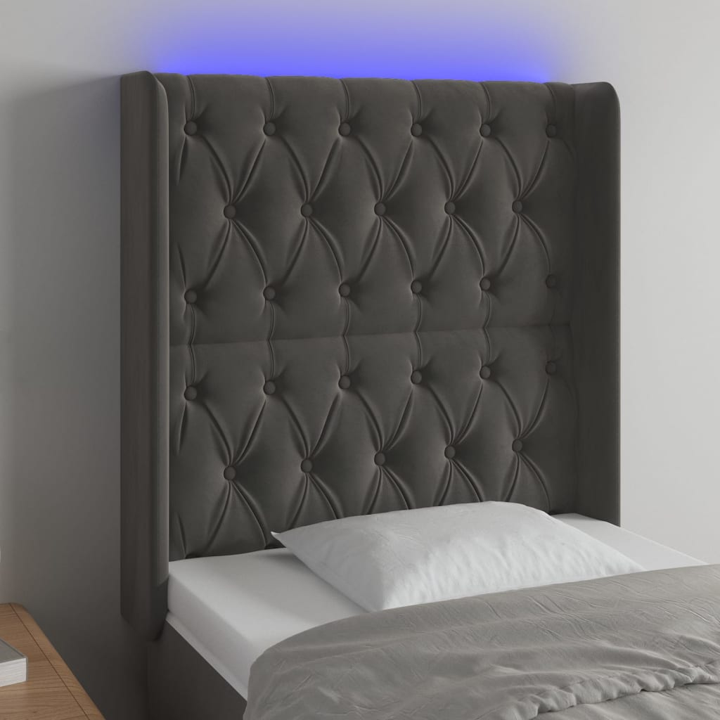 vidaXL Tăblie de pat cu LED, gri închis, 83x16x118/128 cm, catifea
