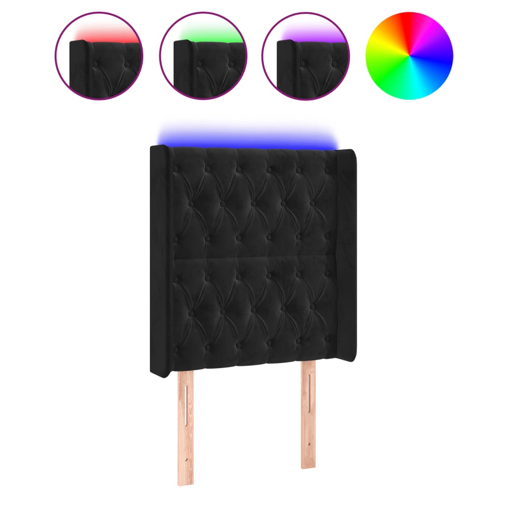 Thumbnail - vidaXL LED Kopfteil Schwarz 83x16x118/128 cm Samt