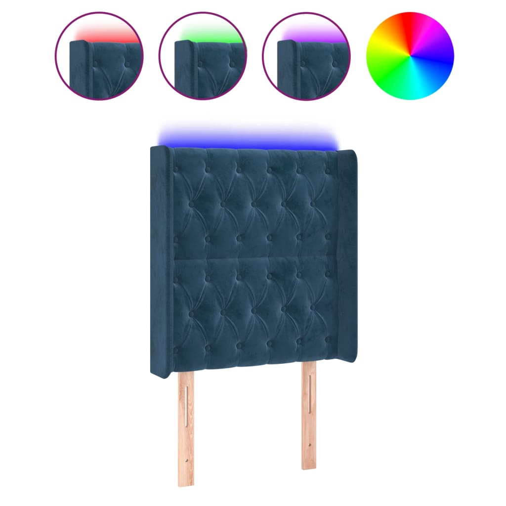 vidaXL Čelo postele s LED tmavě modré 83 x 16 x 118/128 cm samet