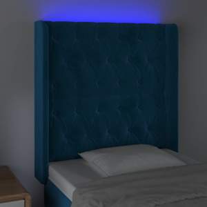 Čelo postele s LED tmavě modré 83 x 16 x 118/128 cm samet - obrázek 4