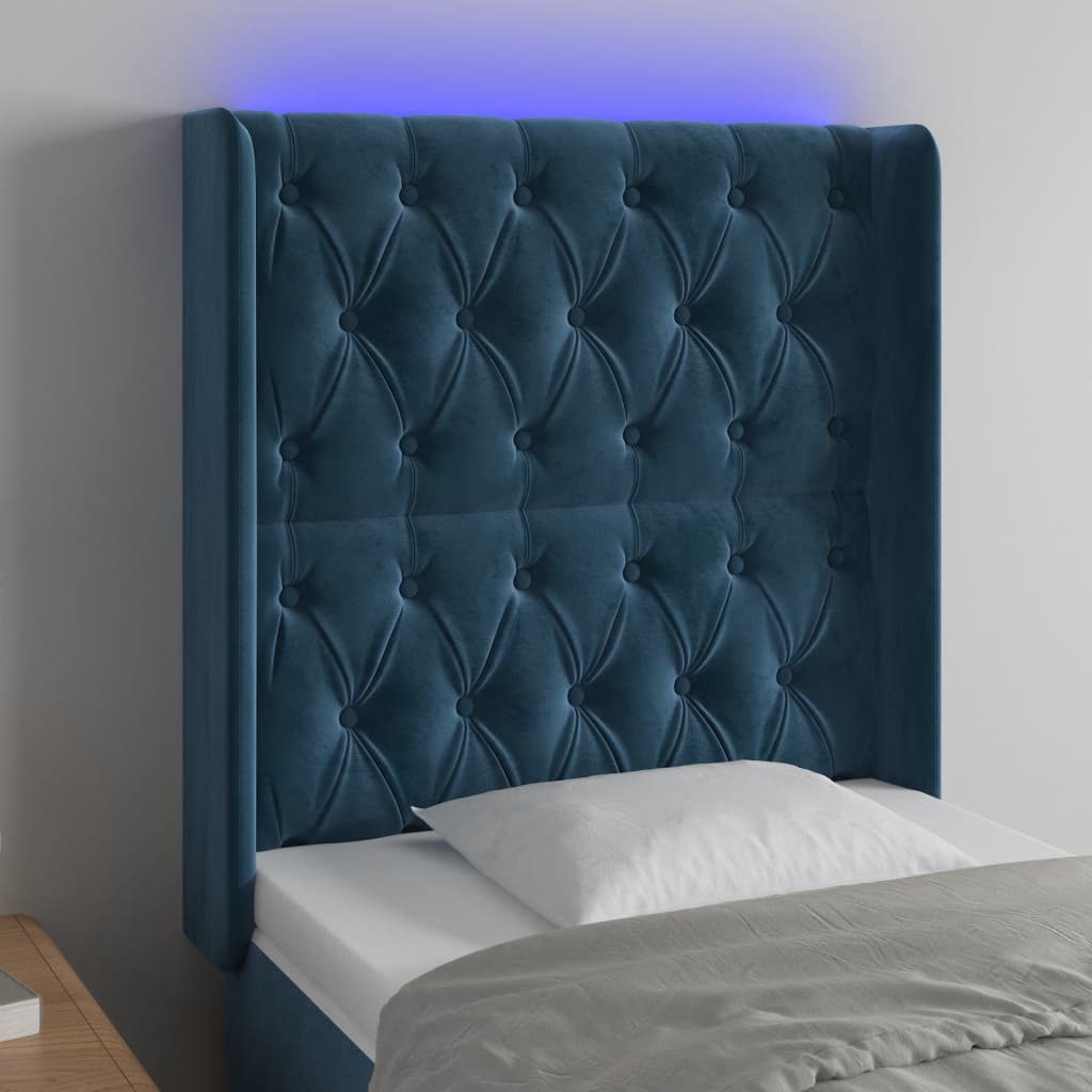 vidaXL TÄƒblie de pat cu LED, albastru Ã®nchis, 83x16x118/128cm, catifea