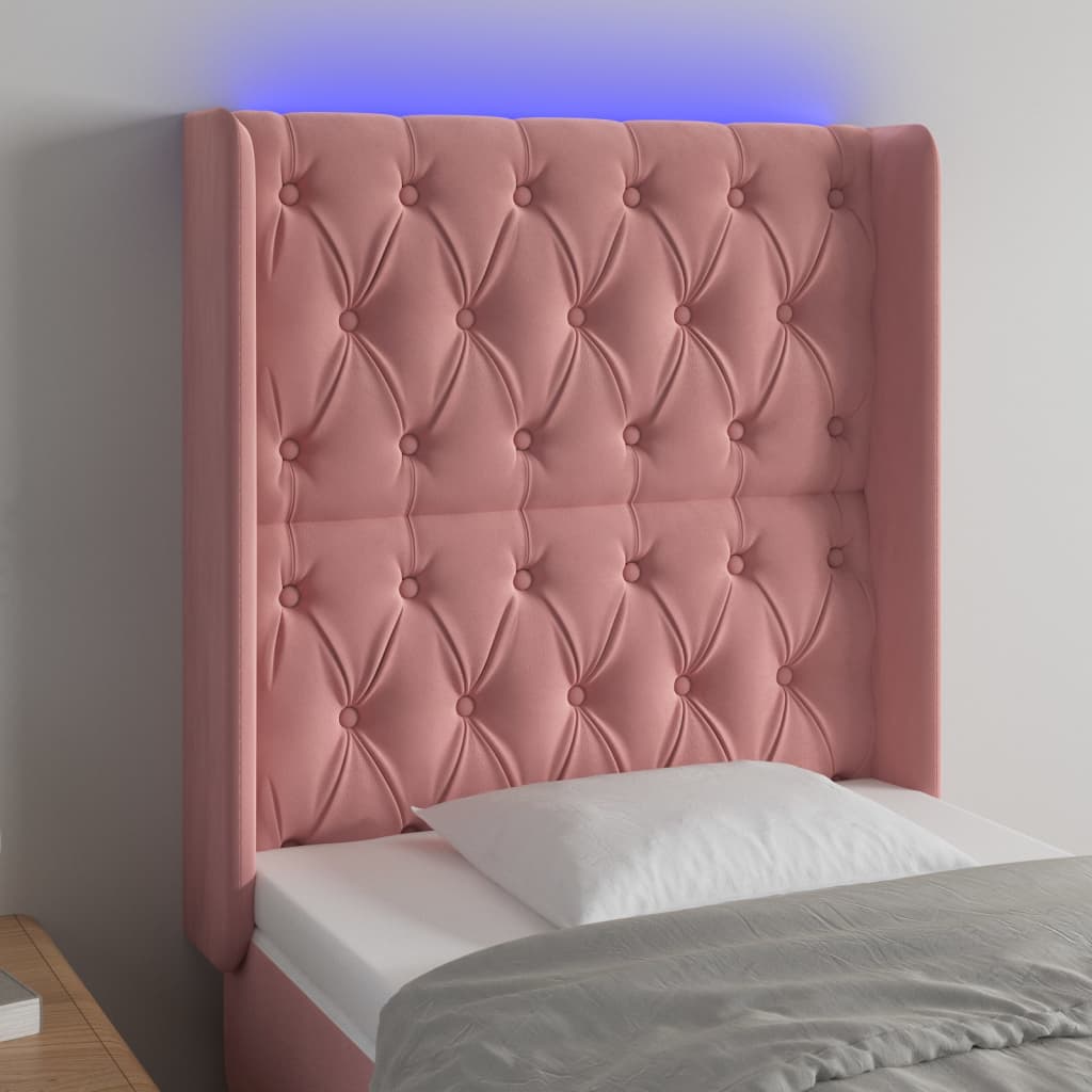 Čelo postele s LED růžové 83 x 16 x 118/128 cm samet