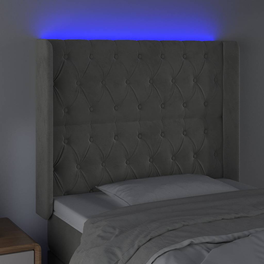 vidaXL Hoofdbord LED 93x16x118/128 cm fluweel lichtgrijs grijs, foto 2