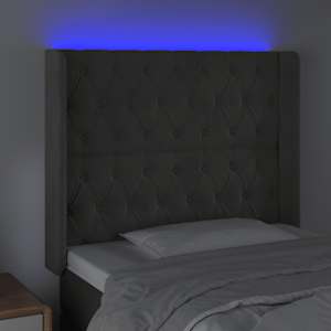 Čelo postele s LED tmavě šedé 93 x 16 x 118/128 cm samet - obrázek 4