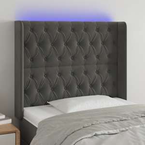 Čelo postele s LED tmavě šedé 93 x 16 x 118/128 cm samet - obrázek 1